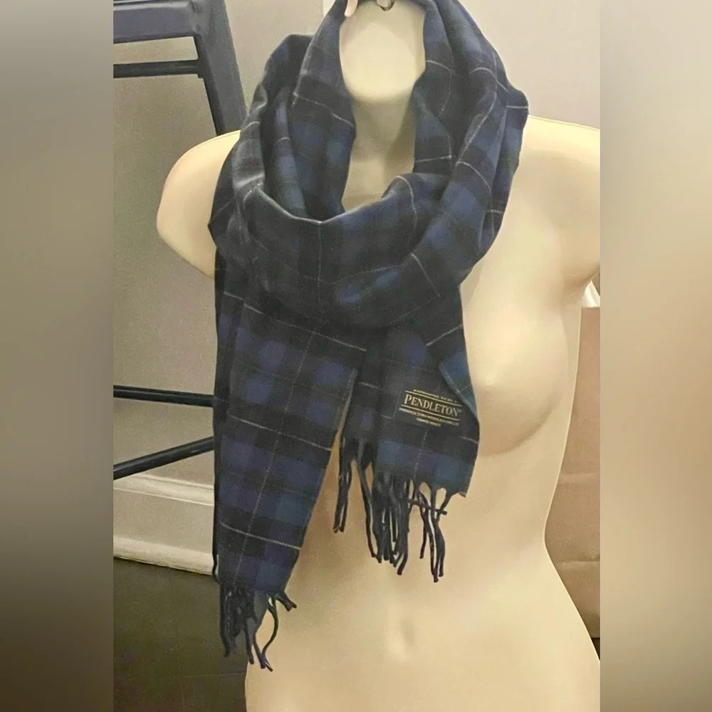 Pendleton Tartan Wool Scarf - Navy, yellow, red and Forest Green